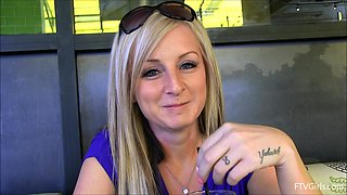 POV video of pretty girlfriend Melissa flashing her boobs in public