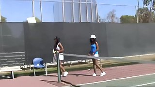 Monica Foster and Rane Revere new girlfriends playing some tennis for a workout, and then finish the workout with massive black cock Justin Long!