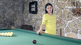 Elley Ray In Strips Naked On Her Green Pool Table