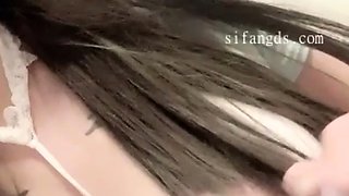 Glamour babe with big boobs masturbates in lingerie