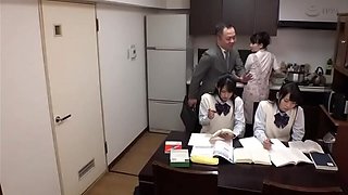 Japanese Stepdad Fucks Teen Daughter - Aoi Kururugi & Mitsuki Nagisa Threesome Creampie