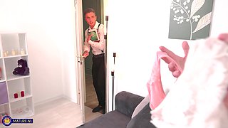 Toyboy Student Gets Caught By His 77 Year Old Anal Loving Granny Landlord Sharon Amore Jerking Off