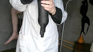 Chubby nurse instructing patient (handmade vagina for masturbation