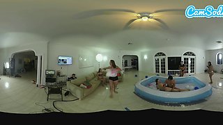 Latina teen lesbians oil wrestling with their big ass stepsisters in VR