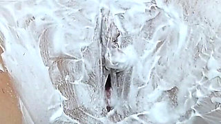 Shaving a Hairy Pussy with a Trimmer and a Razor with Shaving Foam! Close-up!