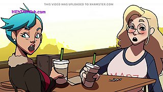 Chubby barista MILF with giant lactating boobs in a cartoon parody