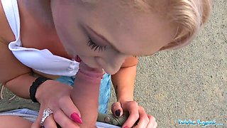 Sexy blondes public blowjob and hot car bonnet fuck