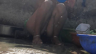 Elder step-sister&#039;s daughter bathes naked in bathtub in open bathroom of maternal uncle&#039;s house