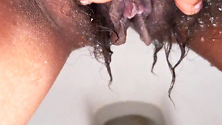 Pissing in bathroom and hardly Squirting Orgasm then moaning