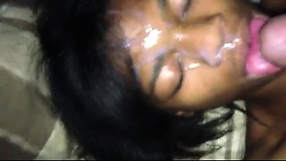 Curvy ebony ladies get their faces covered in jizz POV style