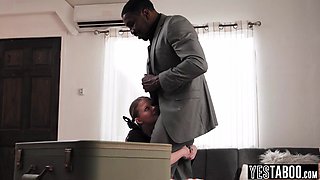 Tiny 18yo girl stepdaughter fucks BIG BLACK PENIS stepdad