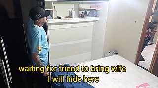 "prank with Wife" Wife Blindfolded and Horny Friend Hides Inside the Wardrobe!