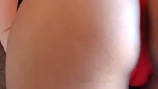 Cuckold's Wife in Red Panties Films the Brunette's Ass on the Webcam