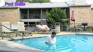 BBW Nurse Vicki and Handsome Harry in Pool Battle