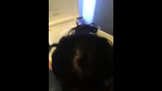 Pigtailed Asian teen gives a hot blowjob in a public toilet