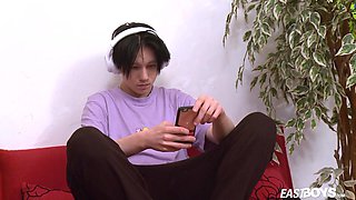 Cute emo boy jerks his young male stick