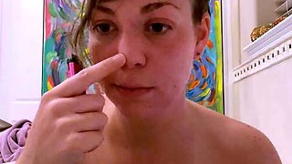 Small titted brunette teen fingering on the bed