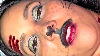 Halloween party, she can't stand the heat and they look for a room to fuck, she blew it all up