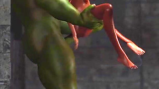 Young anal sex slave gets fucked by a big green monster