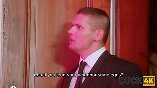 Deny Lou and Tabitha poison watch their cuckold hubby get roughly fucked on the couch