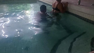 Foot Fetish My Stepmom Models Them in the Hotel Pool