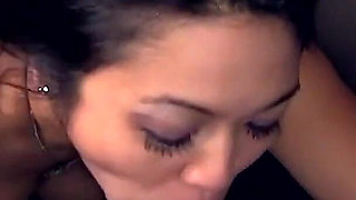 Hot Asian babe kneels down and does more blowjob with huge cock from gloryhole