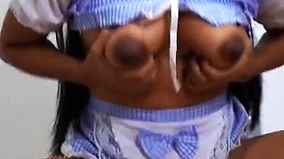 Thai maid plays dildo in kitchen