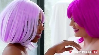 Sarah Banks And Jessica Rex - Girl With Pink Hair Is Pleasuring Interracial Lesbian Sex