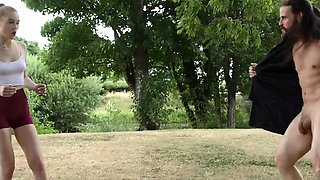 Gorgeous CFNM babes wanking guy outdoor