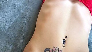 Small titted brunette teen fingering on the bed