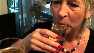 German mature milf champagner piss party with young step-son