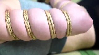 Chinese girl tape gagged hogtied
