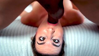 Slim Latina Babe Gags On a Huge Fat Cock During Hardcore Face Fuck
