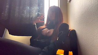 Italian Big Tits MILF Artemisia Love Hot Solo Smoking Session Showing Her Big Boobs and Hard Nipples Play