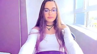 Russian brunette busty camgirl masturbating on webcam