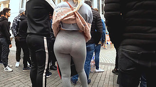 perfect big round ass blonde tight grey leggings