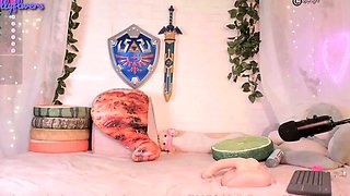 Non stop blonde with big boobs cock jerks off on the bed