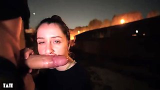 Slutty Teen Arden Takes Huge Public Facial - Risky Outdoor Blowjob & Cumshot