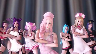 K-Pop Dance Extravaganza: Ahri, Akali, Kai'sa, Lux, Jinx, Caitlyn. 3D