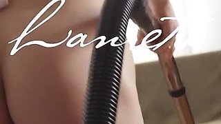 Housewife Enjoys Playing with Vacuum Cleaner and Squirts