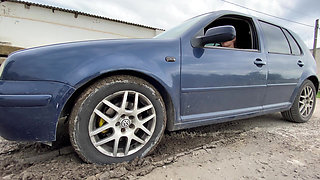 Stuck in Mud Cranking - Heel Pedal Pumping to Handjob & Sloppy Blowjob!