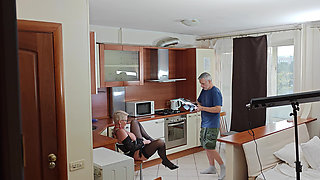 Kinky Husband Films His Mature Hot Wife in the Kitchen to Have a Private Erotic Recording