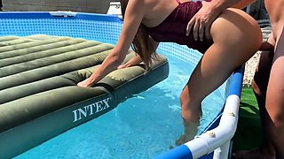 Red Lingerie Leads to Hardcore Anal by the Pool