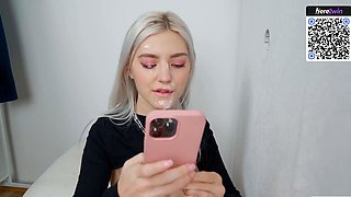 A nice platinum-blonde girl with fat boobies loves a facial