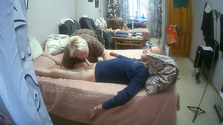 My stepmom interrupted my hand job, gave me a deep blowjob and swallowed my cum