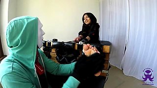 Helpless beauty subjected to merciless foot tickling session