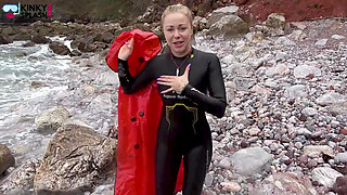 Shiny Pvc Over Neoprene Wet Beach JOI & Play