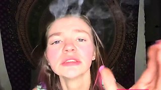Smoking Weed Brunette Babe Counts Down to Cum