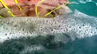 Artemisia Love Flashing Her Perfect Big Tits Underwater and Smoking a Cigarette