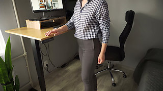 Naughty Secretary Seduces You with Her Cameltoe in Tight Trousers
